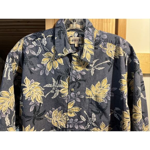 Campia Moda Men’s L Blue Floral Short Sleeve Button Down Cotton Hawaiian Shirt - Picture 3 of 12
